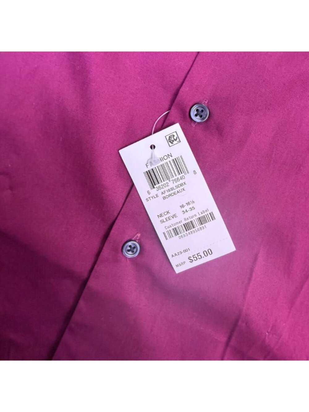 Alfani Mens Purple Cotton Blend Slim Fit Stretch Dress Shirt Size L 16-16.5 - Picture 6 of 8